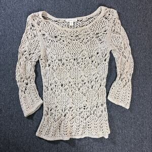 Vintage Y2k Brown Crochet Knit Coldwater Creek Boho Prairie Longsleeve Top Xs